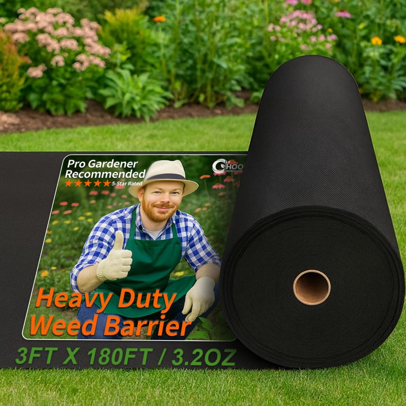 HOOPLE 3ftx180ft Heavy Duty Weed Barrier Landscape Fabric, Non Woven Geotextile Fabric for Weed Control, Driveways & Gardens | Commercial Grade Ground Cover with High Permeability, Cut to Size by Yard - Image 1